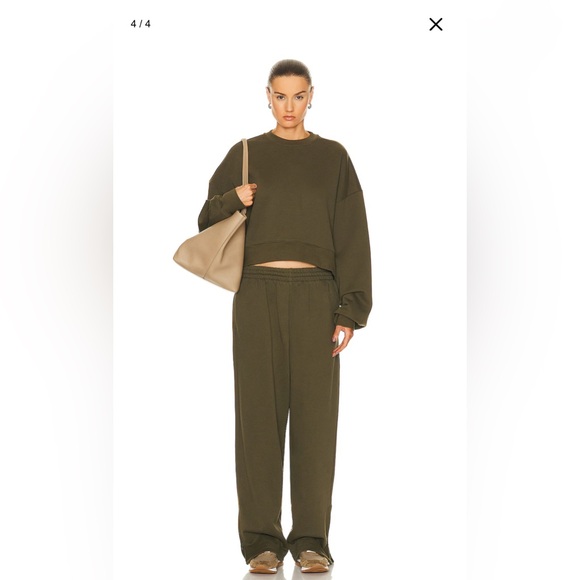 Hailey Bieber Wardrobe NYC Olive Green Cropped Sweatshirt - Picture 3 of 13